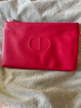 Dior Hot Pink and Red clutch Embossed CD Zip Pouch 9 x 7 NIB #136